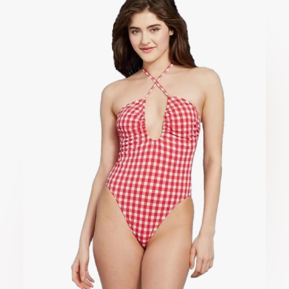 Wild Fable Women's Keyholes Cross Front Halter Ultra High Leg <<<91>>>>